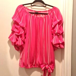 Pink and white pinstriped Vince Camuto brand blouse.